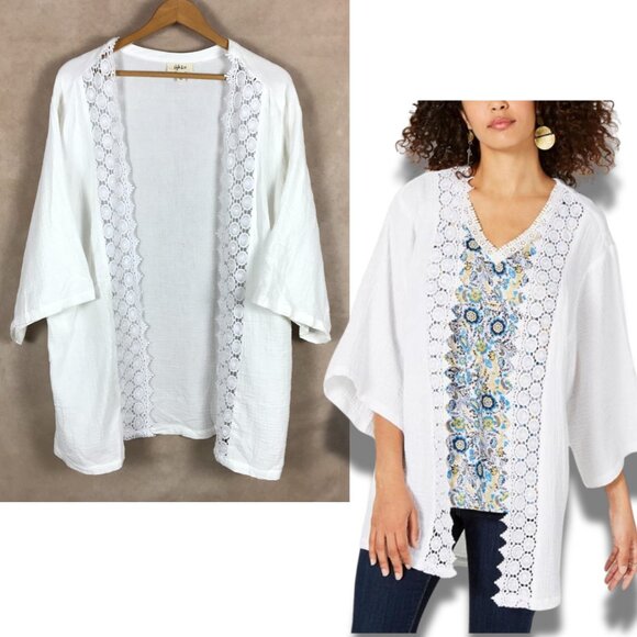 STYLE & CO. Cotton Soft Gauze White Kimono L/XL - Picture 1 of 7
